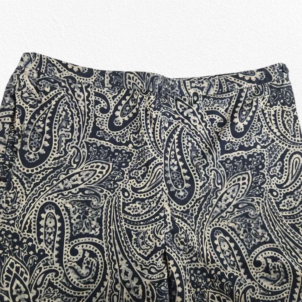 Y2K Lauren Ralph Lauren Black Beige Paisley Pants Size 12 Y2K Boho Trousers